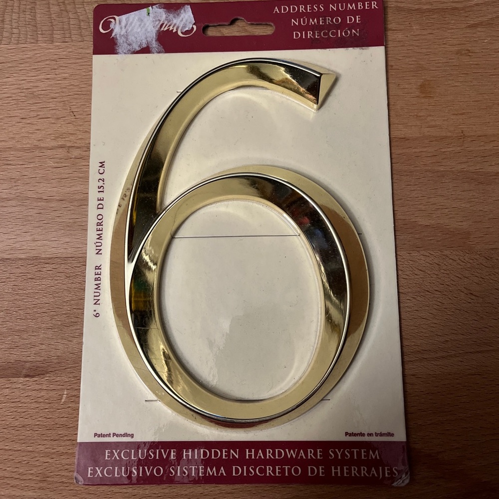 Whitehall Classic (6) Inch Tall Number # 6 Polished Brass Hidden Hardware System